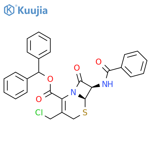 5-Thia-1-azabicyclo[4.2.0]oct-2-ene-2-carboxylic acid, 7-(benzoylamino)-3-(chloromethyl)-8-oxo-, diphenylmethyl ester, (6R-trans)- structure