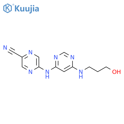 5-((6-((3-Hydroxypropyl)amino)pyrimidin-4-yl)amino)pyrazine-2-carbonitrile structure