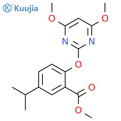 Benzoic acid, 2-[(4,6-dimethoxy-2-pyrimidinyl)oxy]-5-(1-methylethyl)-, methyl ester structure
