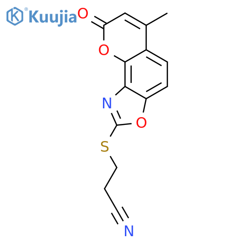 Propanenitrile, 3-[(6-methyl-8-oxo-8H-pyrano[2,3-e]benzoxazol-2-yl)thio]- structure