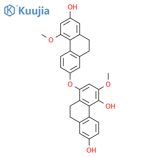 9,10-dihydro-8-[(9,10-dihydro-7-hydroxy-5-methoxyphenanthren-2-yl)oxy]-6-methoxyphenanthrene-2,5-diol structure
