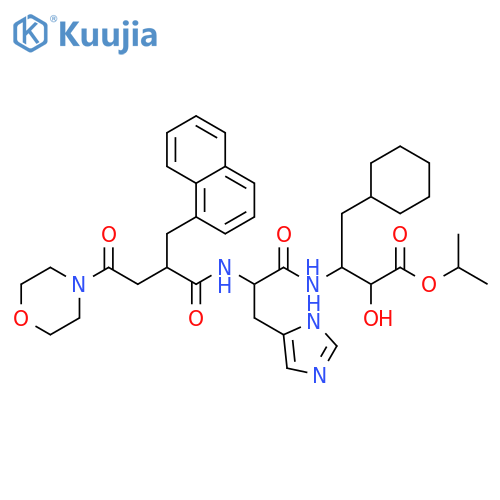 4-Cyclohexyl-2(R)-hydroxy-3(S)-[N-[3-(morpholinocarbonyl)-2(R)-(1-naphthylmethyl)propionyl]-L-histidylamino]butyric acid isopropyl ester structure