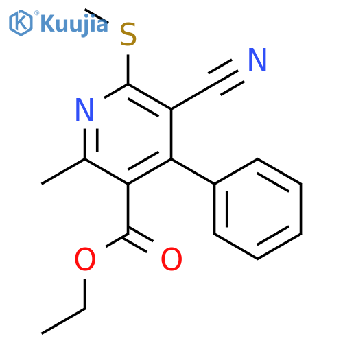3-Pyridinecarboxylic acid, 5-cyano-2-methyl-6-(methylthio)-4-phenyl-, ethyl ester structure