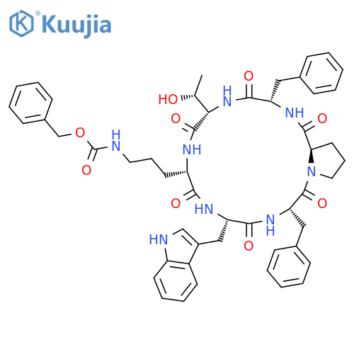 Cyclo[N5-[(phenylmethoxy)carbonyl]-L-ornithyl-L-tryptophyl-L-phenylalanyl-D-prolyl-L-phenylalanyl-L-threonyl] structure