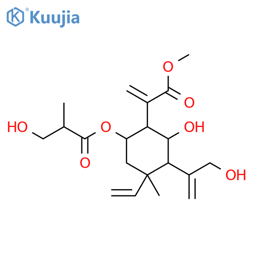 Cyclohexaneacetic acid,4-ethenyl-2-hydroxy-3-[1-(hydroxymethyl)ethenyl]-6-(3-hydroxy-2-methyl-1-oxopropoxy)-4-methyl-a-methylene-, methyl ester structure