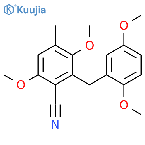 2-[(2,5-dimethoxyphenyl)methyl]-3,6-dimethoxy-4-methylbenzonitrile structure