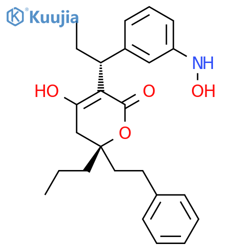 (6R)-4-hydroxy-3-[(R)-1-(3-hydroxyaminophenyl)-1-propyl]-6-phenethyl-6-propyl-5,6-dihydro-2H-pyran-2-one structure