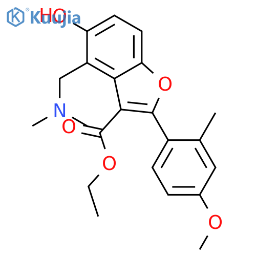3-Benzofurancarboxylic acid, 4-[(dimethylamino)methyl]-5-hydroxy-2-(4-methoxy-2-methylphenyl)-, ethyl ester structure
