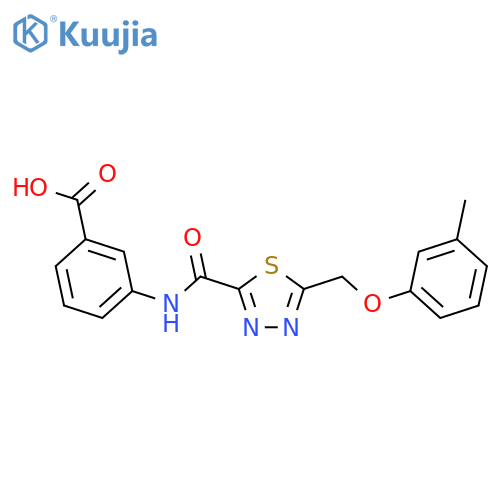 3-({5-(3-Methylphenoxy)methyl-1,3,4-thiadiazol-2-yl}carbonyl)aminobenzoic acid structure