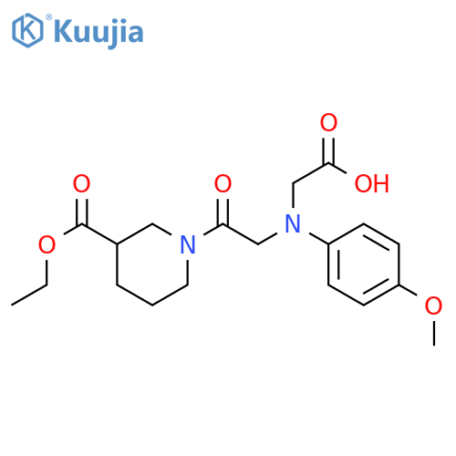 [{2-[3-(Ethoxycarbonyl)piperidin-1-yl]-2-oxoethyl}(4-methoxyphenyl)amino]acetic acid structure