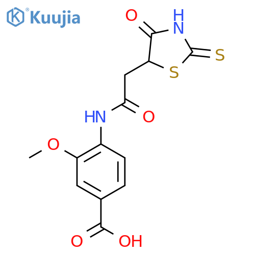4-{[(2-Mercapto-4-oxo-4,5-dihydro-1,3-thiazol-5-yl)acetyl]amino}-3-methoxybenzoic acid structure
