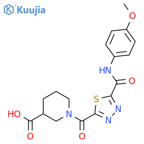 1-(5-{(4-Methoxyphenyl)aminocarbonyl}-1,3,4-thiadiazol-2-yl)carbonylpiperidine-3-carboxylic Acid structure