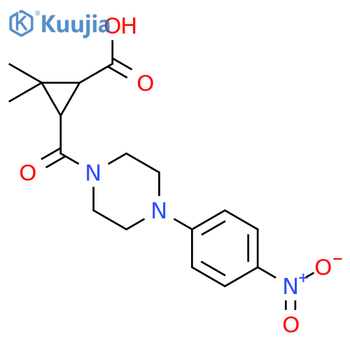 2,2-Dimethyl-3-{[4-(4-nitrophenyl)piperazin-1-yl]-carbonyl}cyclopropanecarboxylic acid structure