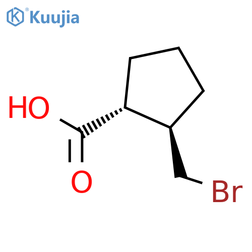 Cyclopentanecarboxylic acid, 2-(bromomethyl)-, trans- structure