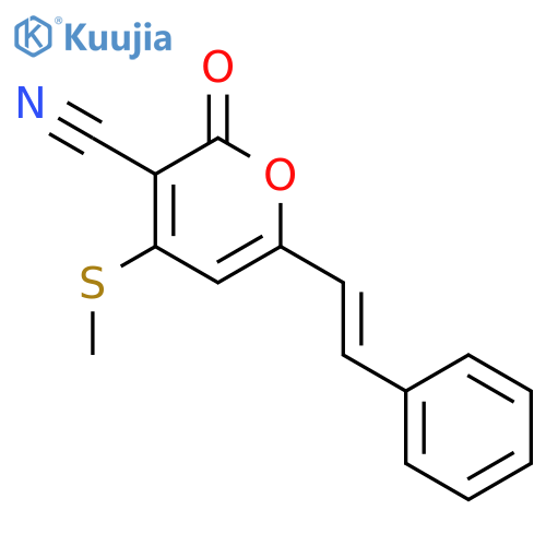 4-methylsulfanyl-2-oxo-6-(2-phenylethenyl)pyran-3-carbonitrile structure