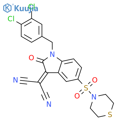 2-1-(3,4-Dichlorobenzyl)-2-oxo-5-(thiomorpholinosulfonyl)indolin-3-ylidenemalononitrile structure