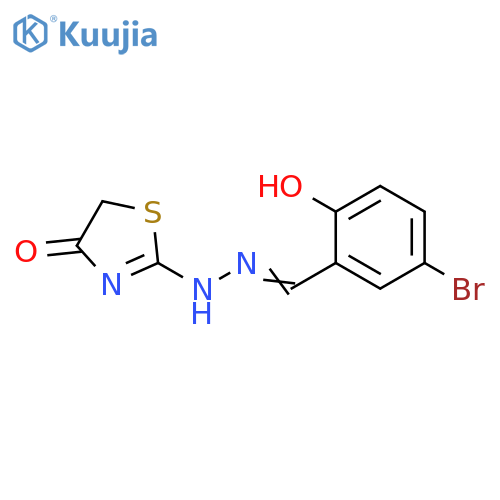 2-(E)-2-(5-bromo-2-hydroxyphenyl)methylidenehydrazin-1-yl-4,5-dihydro-1,3-thiazol-4-one structure