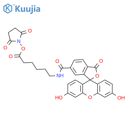6-Fluorescein-5(6)-carboxamidohexanoic acid N-hydroxysuccinimide ester structure