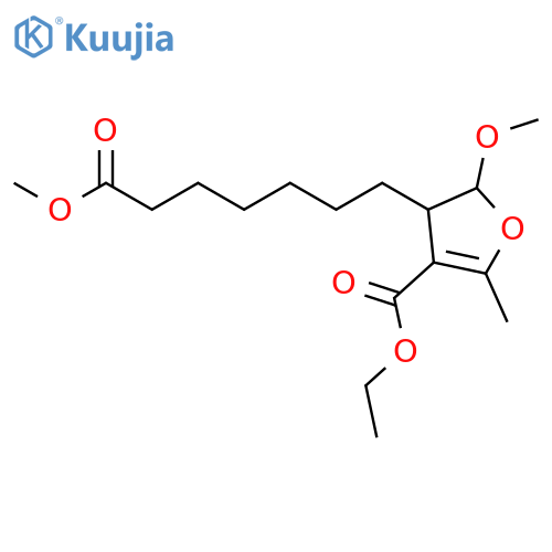 3-Furanheptanoic acid, 4-(ethoxycarbonyl)-2,3-dihydro-2-methoxy-5-methyl-, methyl ester structure