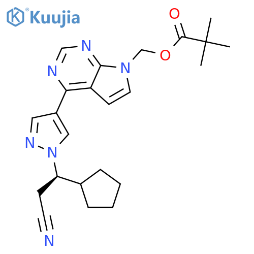 (R)-(4-(1-(2-cyano-1-cyclopentylethyl)-1H-pyrazol-4-yl)-7H-pyrrolo[2,3-d]pyrimidin-7-yl)methyl pivalate structure