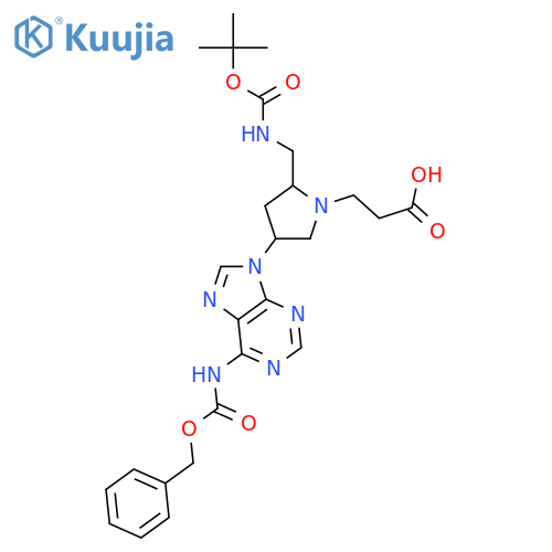 1-Pyrrolidinepropanoic acid, 2-[[[(1,1-dimethylethoxy)carbonyl]amino]methyl]-4-[6-[[(phenylmethoxy)carbonyl]amino]-9H-purin-9-yl]-, (2R,4R)- structure