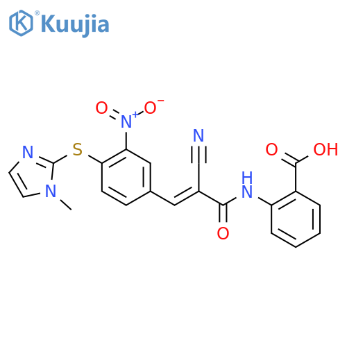 2-(2-cyano-3-{4-[(1-methyl-1H-imidazol-2-yl)sulfanyl]-3-nitrophenyl}prop-2-enamido)benzoic acid structure