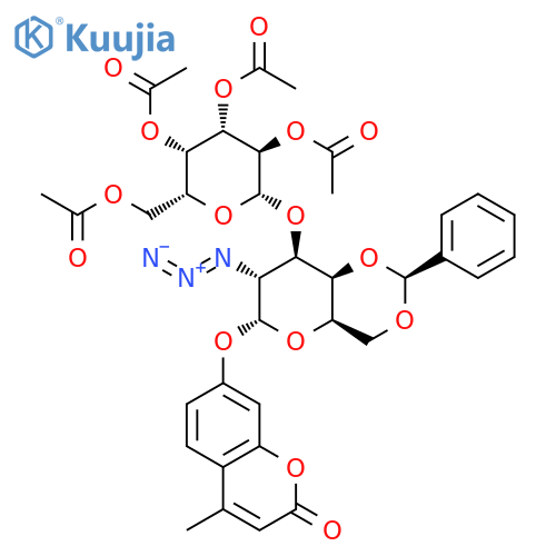 4-MethyluMbelliferyl 2-Azido-2-deoxy-3-O-(tetra-O-acetyl-β-D-galactopyranosyl)-4,6-O-phenylMethylene-α-D-galactopyranoside structure