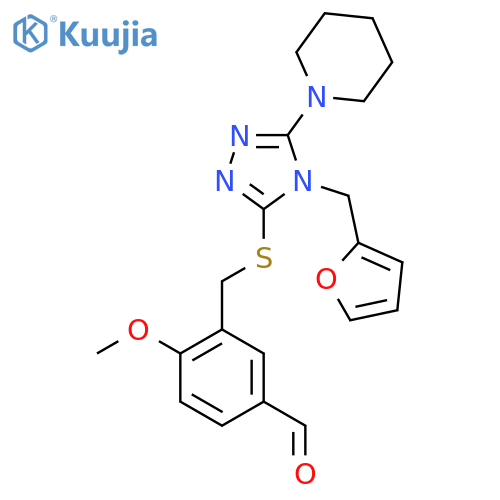 3-[[4-(Furan-2-ylmethyl)-5-piperidin-1-yl-1,2,4-triazol-3-yl]sulfanylmethyl]-4-methoxybenzaldehyde structure