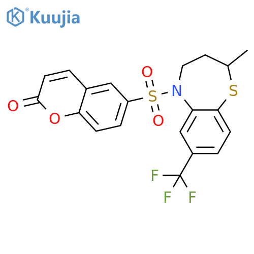 6-{2-methyl-7-(trifluoromethyl)-2,3,4,5-tetrahydro-1,5-benzothiazepin-5-ylsulfonyl}-2H-chromen-2-one structure