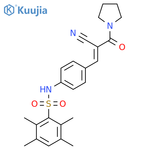 N-[4-[(E)-2-cyano-3-oxo-3-pyrrolidin-1-ylprop-1-enyl]phenyl]-2,3,5,6-tetramethylbenzenesulfonamide structure