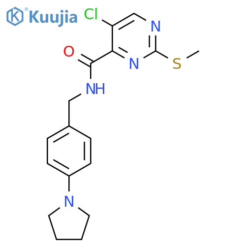 5-chloro-2-(methylsulfanyl)-N-{[4-(pyrrolidin-1-yl)phenyl]methyl}pyrimidine-4-carboxamide structure