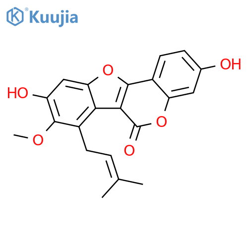 6H-Benzofuro[3,2-c][1]benzopyran-6-one, 3,9-dihydroxy-8-methoxy-7-(3-methyl-2-buten-1-yl)- structure