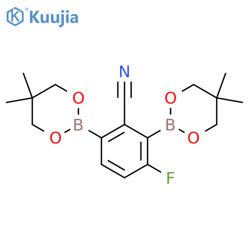 2-Cyano-4-fluoro-1,3-phenylenediboronic acid neopentyl glycol ester structure