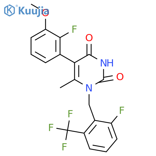 5-(2-Fluoro-3-methoxyphenyl)-1-2-fluoro-6-(trifluoromethyl)phenylmethyl-6-methyl-2,4(1H,3H)-pyrimidinedione structure