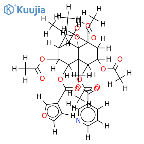 1alpha,2alpha,6beta,8alpha-tetraacetoxy-9beta-furancarboxyloxy-13-nicotinoyloxy-4beta-hydroxy-beta-dihydroagarofuran structure