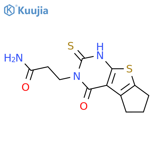 3-{12-oxo-10-sulfanyl-7-thia-9,11-diazatricyclo6.4.0.0,2,6dodeca-1(8),2(6),9-trien-11-yl}propanamide structure