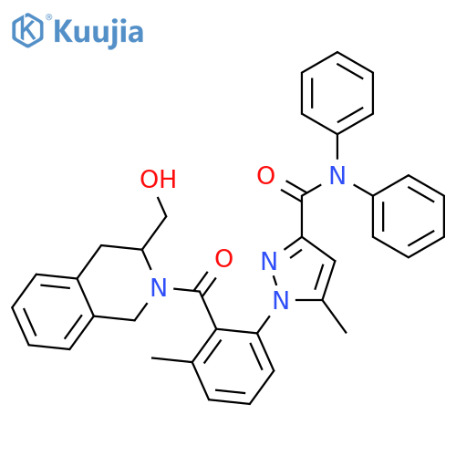1H-Pyrazole-3-carboxamide, 1-[2-[[(3S)-3,4-dihydro-3-(hydroxymethyl)-2(1H)-isoquinolinyl]carbonyl]-3-methylphenyl]-5-methyl-N,N-diphenyl- structure