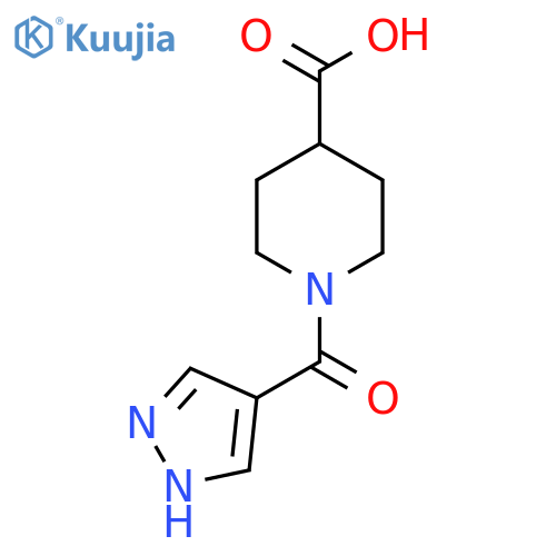 1-(1H-pyrazole-4-carbonyl)piperidine-4-carboxylic acid structure