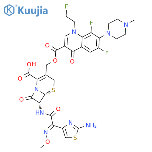 5-Thia-1-azabicyclo[4.2.0]oct-2-ene-2-carboxylicacid,7-[[(2Z)-(2-amino-4-thiazolyl)(methoxyimino)acetyl]amino]-3-[[[[6,8-difluoro-1-(2-fluoroethyl)-1,4-dihydro-7-(4-methyl-1-piperazinyl)-4-oxo-3-quinolinyl]carbonyl]oxy]methyl]-8-oxo-,(6R,7R)- (9CI) structure
