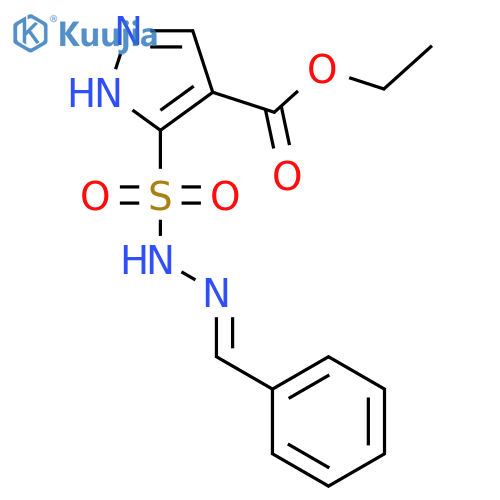 1H-Pyrazole-4-carboxylicacid, 3-[[2-(phenylmethylene)hydrazinyl]sulfonyl]-, ethyl ester structure
