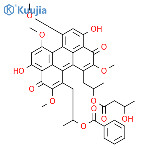 Butanoic acid,3-hydroxy-,2-[12-[2-(benzoyloxy)propyl]-3,10-dihydro-4,9-dihydroxy-2,6,7,11-tetramethoxy-3,10-dioxo-1-perylenyl]-1-methylethylester, stereoisomer structure