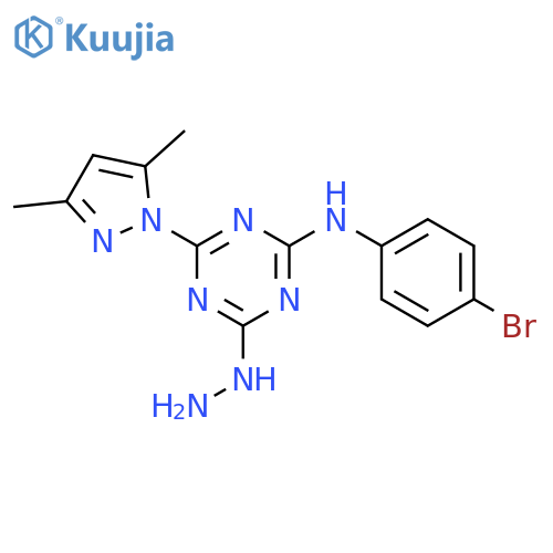 N-(4-Bromophenyl)-4-(3,5-dimethyl-1H-pyrazol-1-yl)-6-hydrazino-1,3,5-triazin-2-amine structure