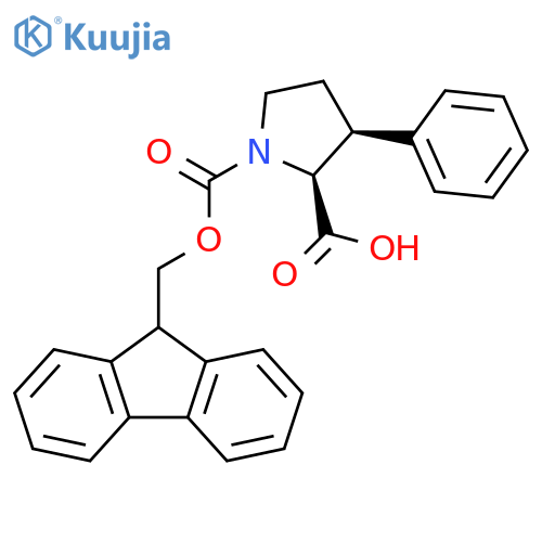 (2S,3S)-1-(((9H-Fluoren-9-yl)methoxy)carbonyl)-3-phenylpyrrolidine-2-carboxylic acid structure