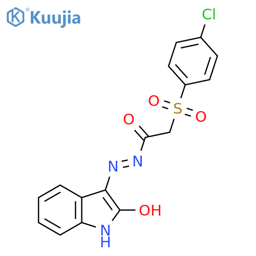 N-(Aza(2-oxoindolin-3-ylidene)methyl)-2-((4-chlorophenyl)sulfonyl)ethanamide structure
