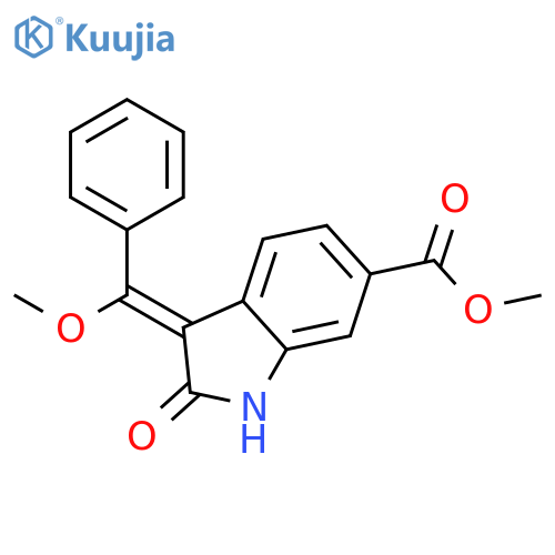 2,3-Dihydro-3-(methoxyphenylmethylene)-2-oxo-1H-indole-6-carboxylic acid methyl ester structure