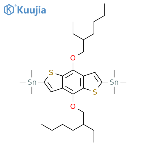 (4,8-Bis((2-ethylhexyl)oxy)benzo1,2-b:4,5-b'-dithiophene-2,6-diyl)bis(trimethylstannane) structure