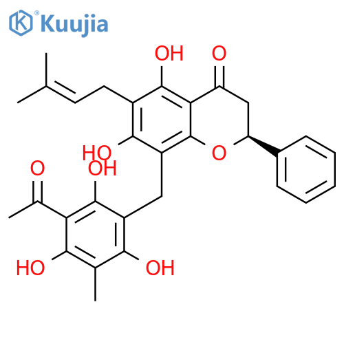 4H-1-Benzopyran-4-one,8-[(3-acetyl-2,4,6-trihydroxy-5-methylphenyl)methyl]-2,3-dihydro-5,7-dihydroxy-6-(3-methyl-2-buten-1-yl)-2-phenyl-,(2S)- structure