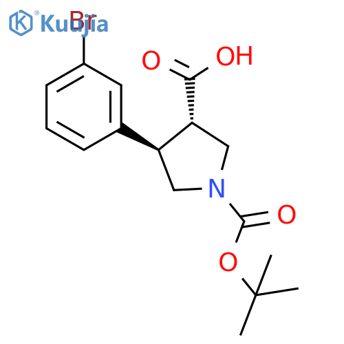 trans-4-(3-bromophenyl)-1-tert-butoxycarbonyl-pyrrolidine-3-carboxylic acid structure