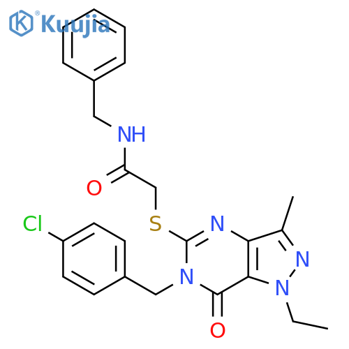 N-benzyl-2-({6-[(4-chlorophenyl)methyl]-1-ethyl-3-methyl-7-oxo-1H,6H,7H-pyrazolo[4,3-d]pyrimidin-5-yl}sulfanyl)acetamide structure