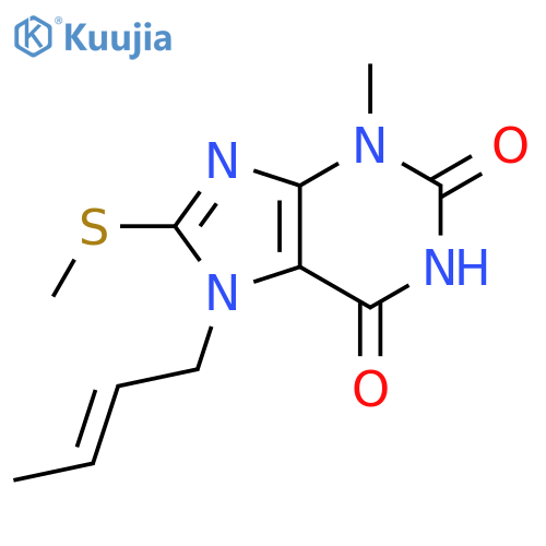 7-(2E)-but-2-en-1-yl-3-methyl-8-(methylsulfanyl)-2,3,6,7-tetrahydro-1H-purine-2,6-dione structure